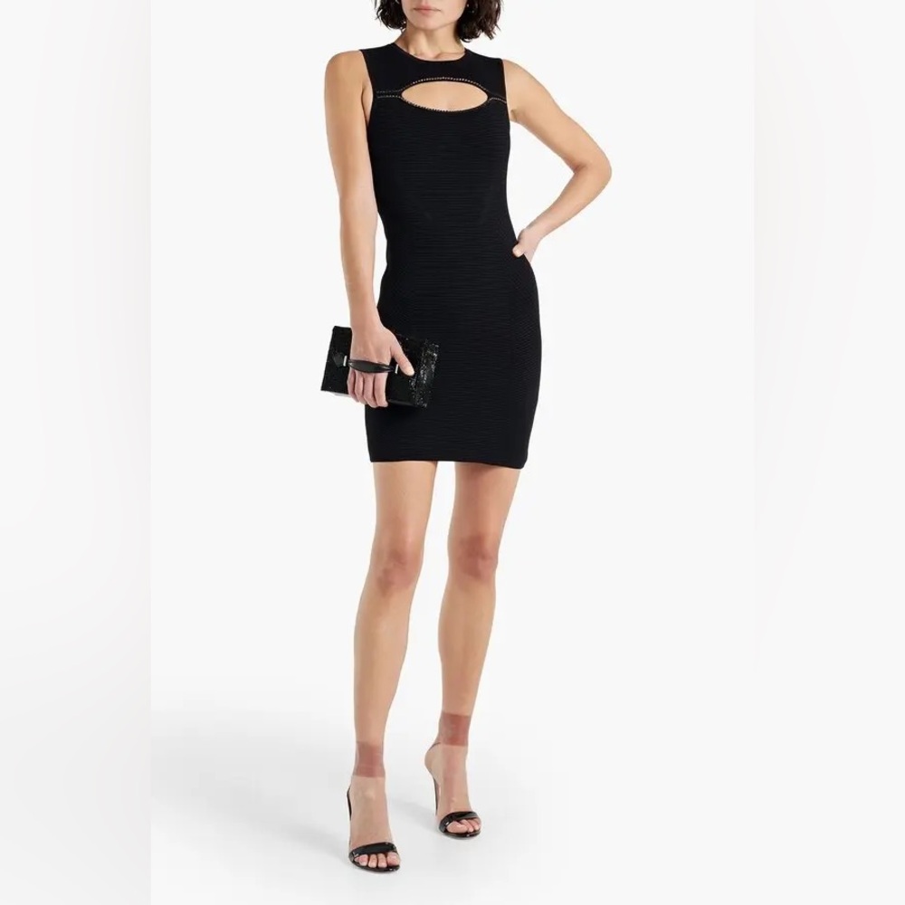 NWT $1090 HERVE LEGER Embellished Cutout Bandage Mini Dress - Black